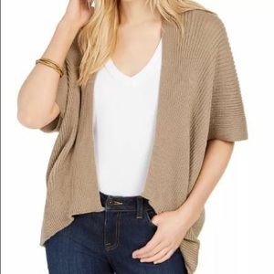 knit women's kimono ruana topper - TAUPE/TAN